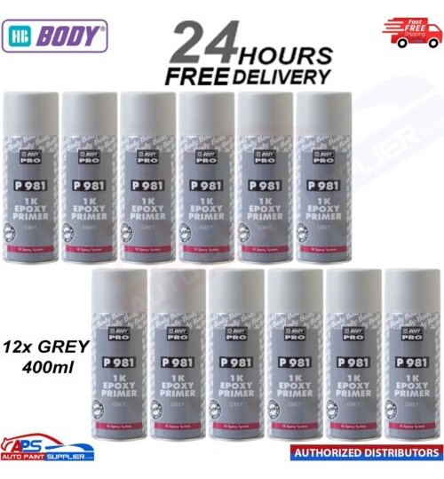 12X HB BODY PRO P981 1K EPOXY PRIMER AEROSOL GREY 400ML - FAST DELIVERY